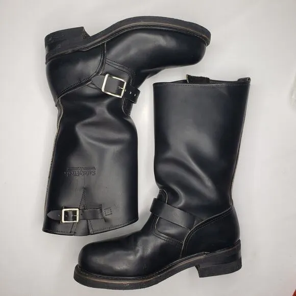 SAFETY FIRST Mens 8 D Black Leather Motorcycle Engineer Boots Steel Toe 1551