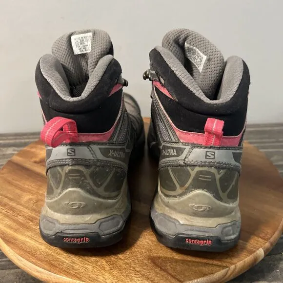 Salomon X Ultra 2 Mid GTX Womens Size 7 Pink Hiking Ankle Boots Shoes 371477