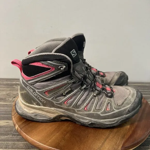 Salomon X Ultra 2 Mid GTX Womens Size 7 Pink Hiking Ankle Boots Shoes 371477