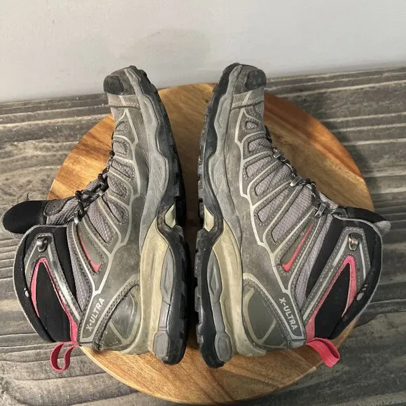 Salomon X Ultra 2 Mid GTX Womens Size 7 Pink Hiking Ankle Boots Shoes 371477
