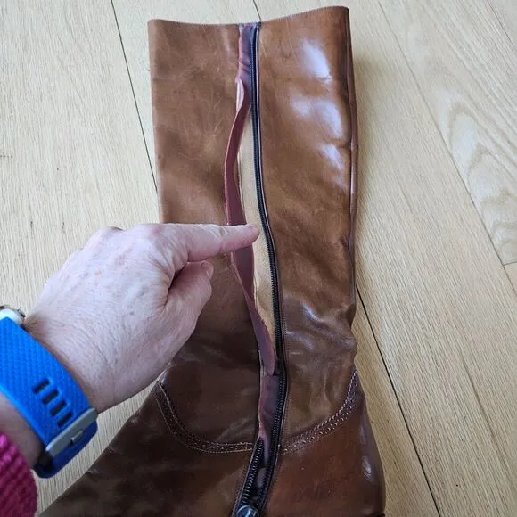 Salvatore Ferragamo CARLA women's‎ Brouged Leather Dress Boots, Camel size 7