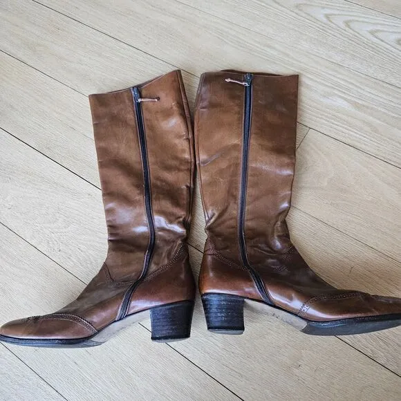 Salvatore Ferragamo CARLA women's‎ Brouged Leather Dress Boots, Camel size 7