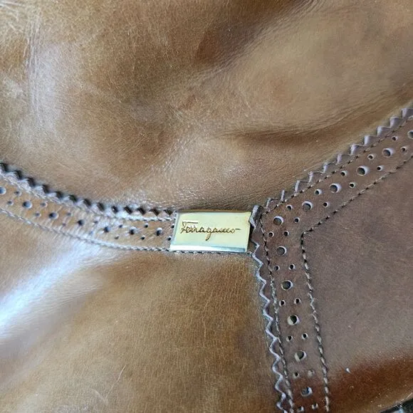 Salvatore Ferragamo CARLA women's‎ Brouged Leather Dress Boots, Camel size 7