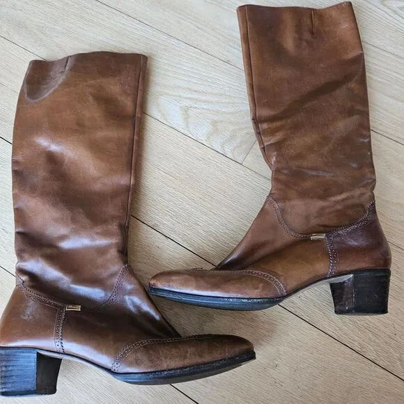 Salvatore Ferragamo CARLA women's‎ Brouged Leather Dress Boots, Camel size 7