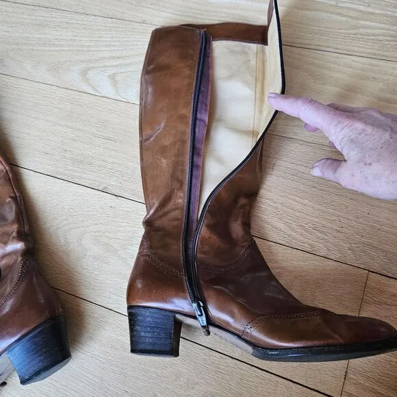 Salvatore Ferragamo CARLA women's‎ Brouged Leather Dress Boots, Camel size 7