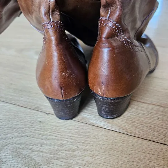 Salvatore Ferragamo CARLA women's‎ Brouged Leather Dress Boots, Camel size 7
