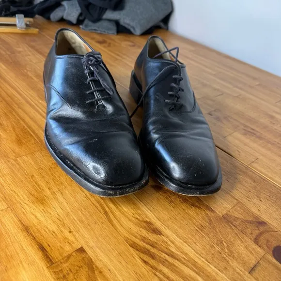 Salvatore Ferragamo Oxford Black Leather Lace Up Dress Shoes Size 10.5
