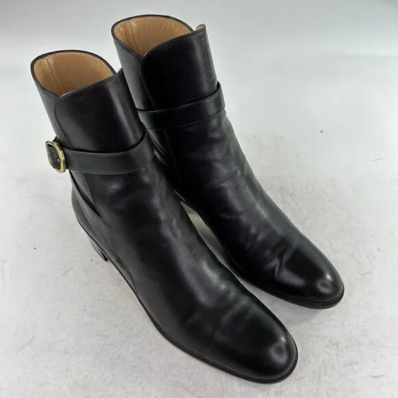 Salvatore Ferragamo Womens Leather Strappy Buckle Ankle Boots US 7 AA Dark Brown