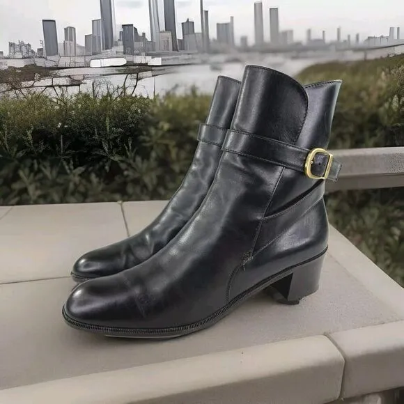 Salvatore Ferragamo Womens Leather Strappy Buckle Ankle Boots US 7 AA Dark Brown