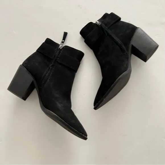 Sam Edelman Black Leonia Buckled Suede Booties Size 8.5