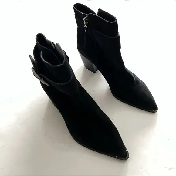 Sam Edelman Black Leonia Buckled Suede Booties Size 8.5