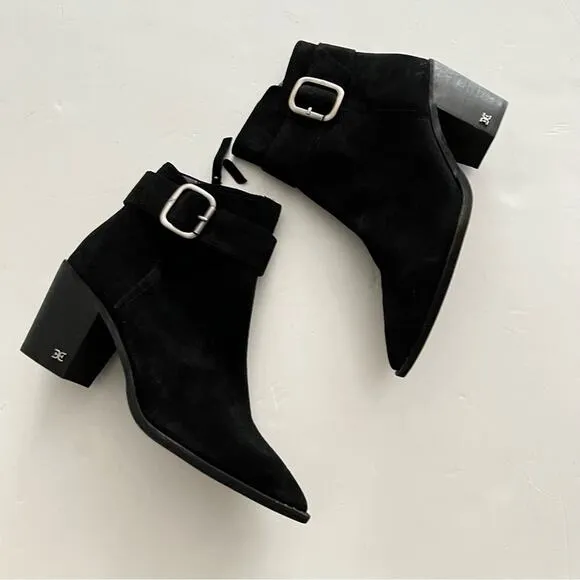 Sam Edelman Black Leonia Buckled Suede Booties Size 8.5
