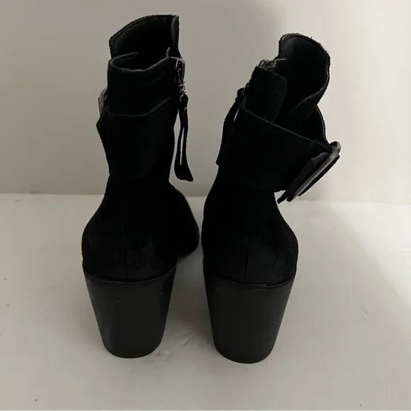 Sam Edelman Black Leonia Buckled Suede Booties Size 8.5