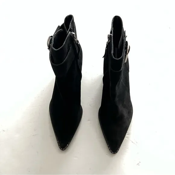 Sam Edelman Black Leonia Buckled Suede Booties Size 8.5