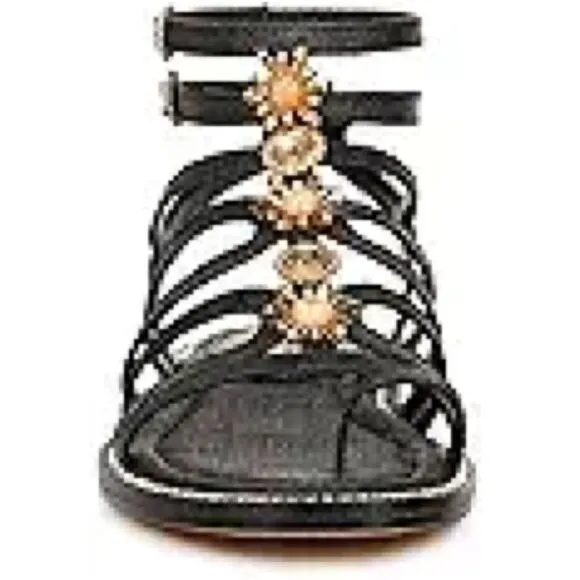 SAM EDELMAN Black Tianna GLADIATOR Sleek Sandals NWT Size 6.5 Crystal Accents