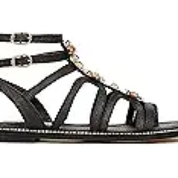 SAM EDELMAN Black Tianna GLADIATOR Sleek Sandals NWT Size 6.5 Crystal Accents