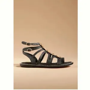 SAM EDELMAN Black Tianna GLADIATOR Sleek Sandals NWT Size 6.5 Crystal Accents