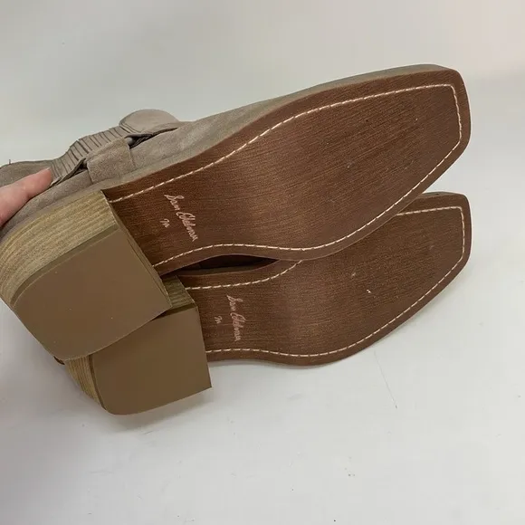 SAM EDELMAN Boots Ankle Booties Bellamie Brown Taupe Leather Harness Size 7.5