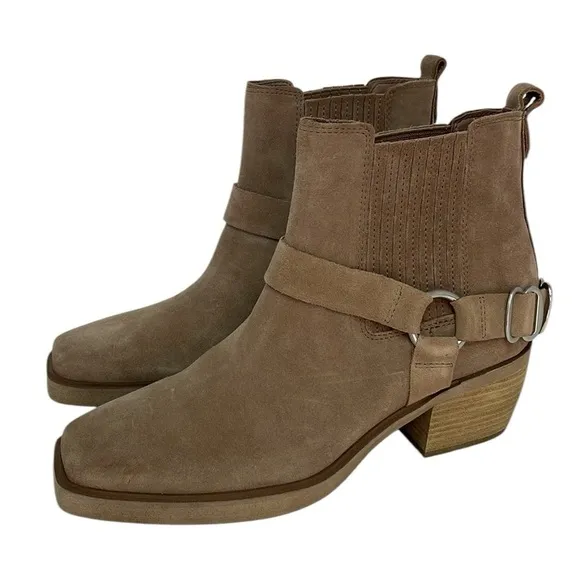 SAM EDELMAN Boots Ankle Booties Bellamie Brown Taupe Leather Harness Size 7.5