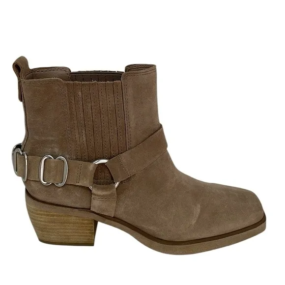 SAM EDELMAN Boots Ankle Booties Bellamie Brown Taupe Leather Harness Size 7.5