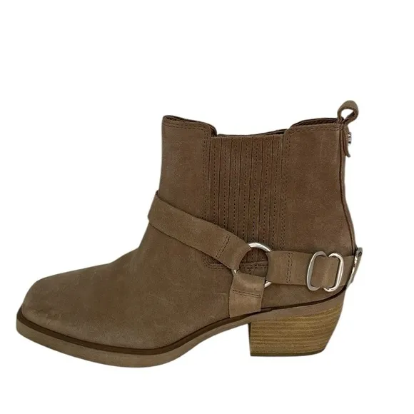 SAM EDELMAN Boots Ankle Booties Bellamie Brown Taupe Leather Harness Size 7.5
