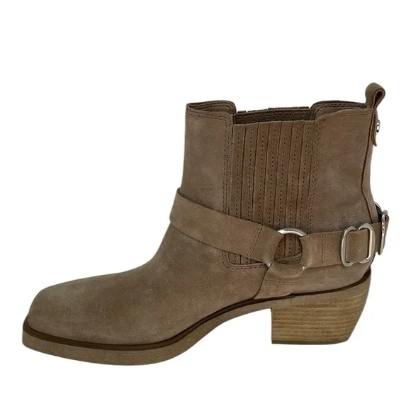 SAM EDELMAN Boots Ankle Booties Bellamie Brown Taupe Leather Harness Size 7.5