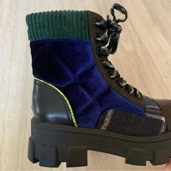 Sam Edelman Circus Velvet Darren Combat Boots In Navy