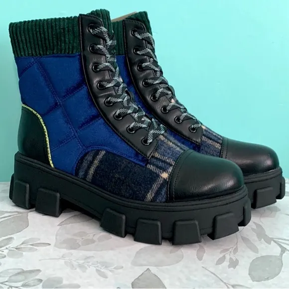 Sam Edelman Circus Velvet Darren Combat Boots In Navy