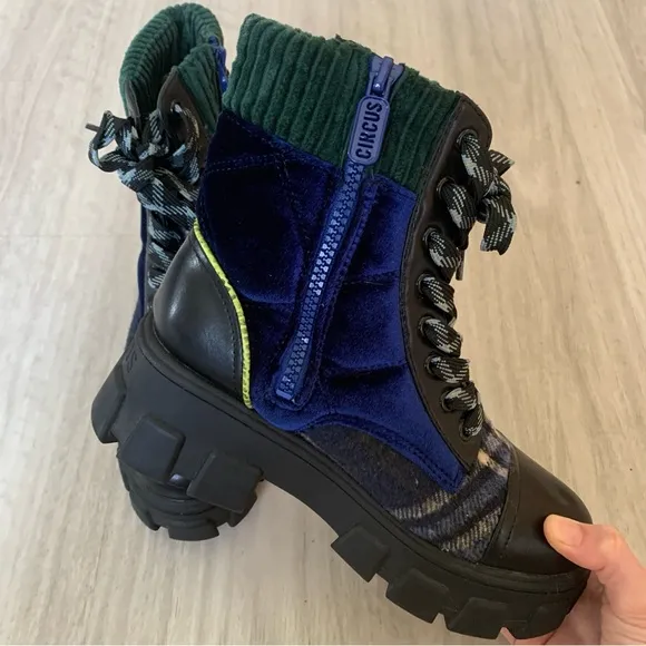 Sam Edelman Circus Velvet Darren Combat Boots In Navy