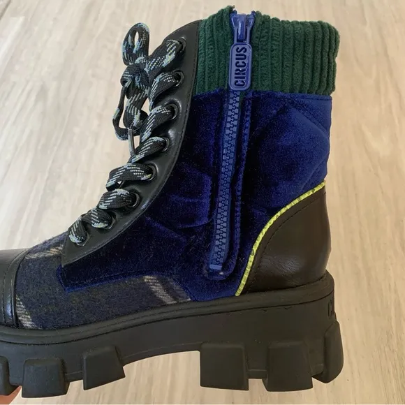 Sam Edelman Circus Velvet Darren Combat Boots In Navy