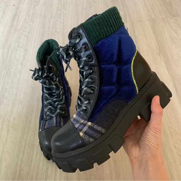 Sam Edelman Circus Velvet Darren Combat Boots In Navy