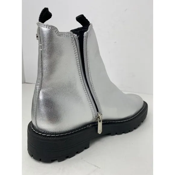 Sam Edelman Girls size 4 Laguna Mini Boots Soft Silver Leather zip up boots