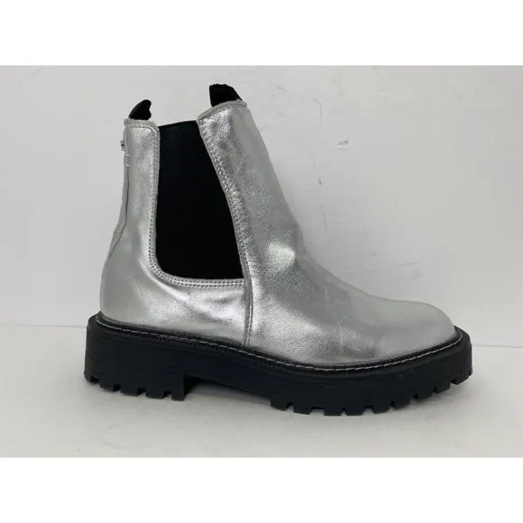 Sam Edelman Girls size 4 Laguna Mini Boots Soft Silver Leather zip up boots