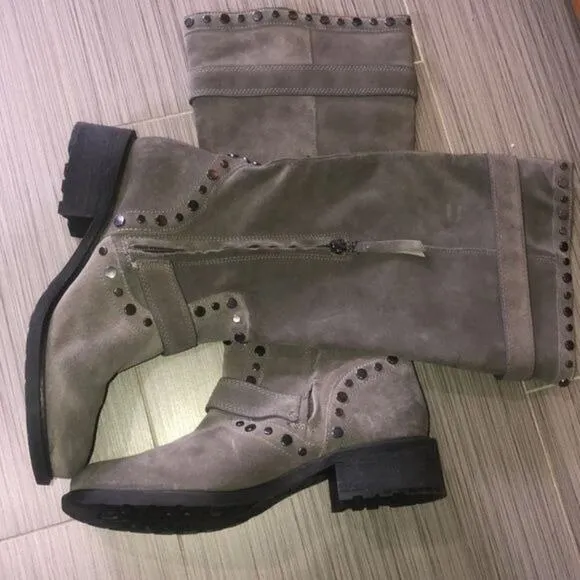 Sam Edelman Gray Deryn Studded Biker Motorcycle Boots 8.5