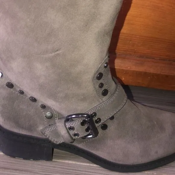 Sam Edelman Gray Deryn Studded Biker Motorcycle Boots 8.5