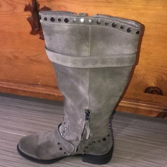 Sam Edelman Gray Deryn Studded Biker Motorcycle Boots 8.5