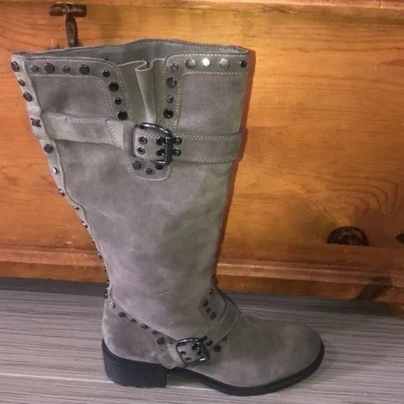 Sam Edelman Gray Deryn Studded Biker Motorcycle Boots 8.5