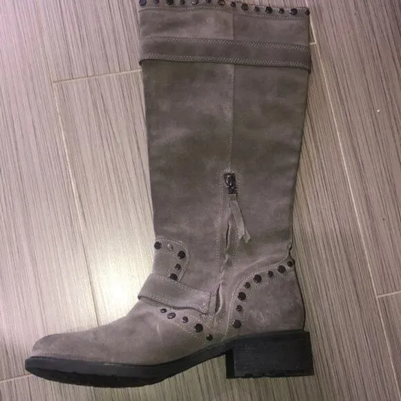 Sam Edelman Gray Deryn Studded Biker Motorcycle Boots 8.5