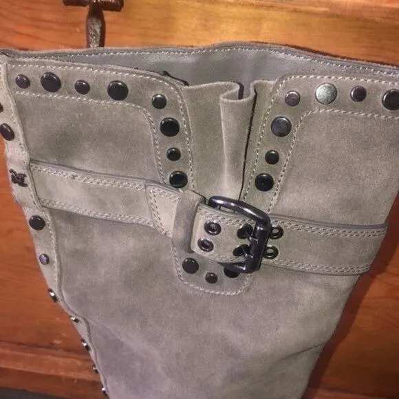 Sam Edelman Gray Deryn Studded Biker Motorcycle Boots 8.5