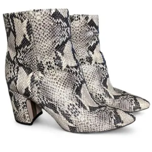 Sam Edelman Hilty Snake‎ Skin Ankle Boot Block Heel Pointed Toe US 8M EUR 38