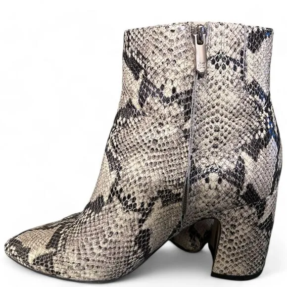 Sam Edelman Hilty Snake‎ Skin Ankle Boot Block Heel Pointed Toe US 8M EUR 38