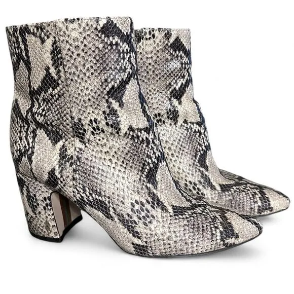 Sam Edelman Hilty Snake‎ Skin Ankle Boot Block Heel Pointed Toe US 8M EUR 38