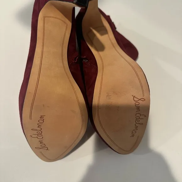 Sam Edelman Kit Burgundy Red Suede High Heel Platform Ankle Booties Size 9.5