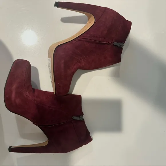 Sam Edelman Kit Burgundy Red Suede High Heel Platform Ankle Booties Size 9.5