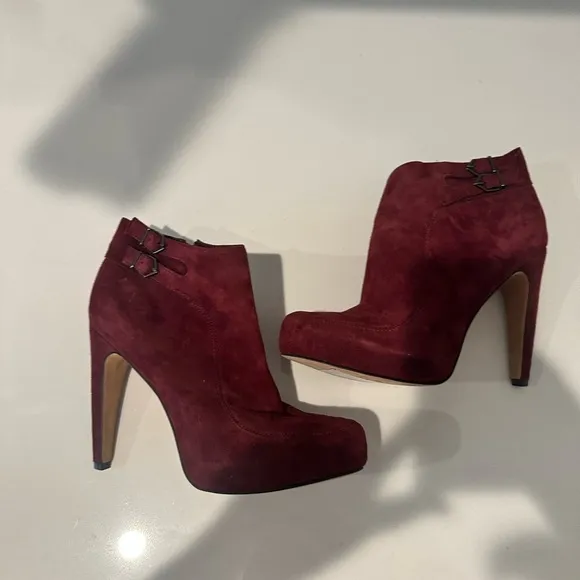 Sam Edelman Kit Burgundy Red Suede High Heel Platform Ankle Booties Size 9.5