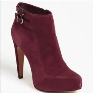 Sam Edelman Kit Burgundy Red Suede High Heel Platform Ankle Booties Size 9.5