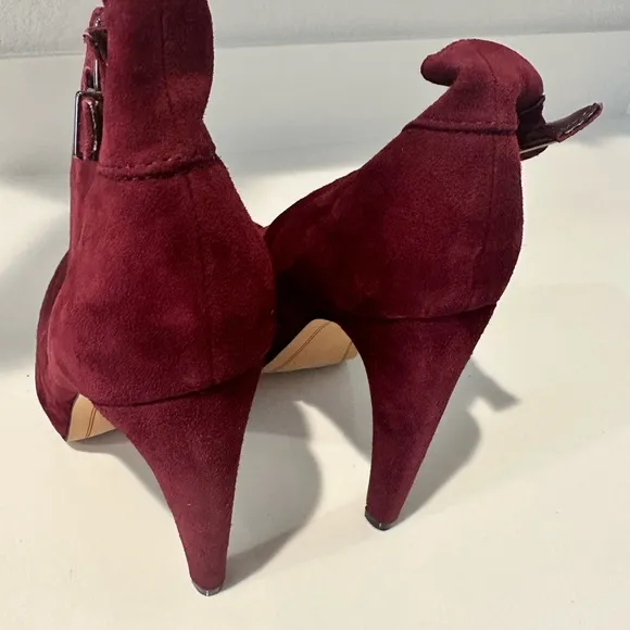 Sam Edelman Kit Burgundy Red Suede High Heel Platform Ankle Booties Size 9.5