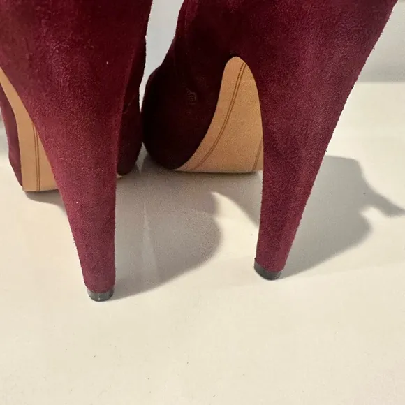 Sam Edelman Kit Burgundy Red Suede High Heel Platform Ankle Booties Size 9.5