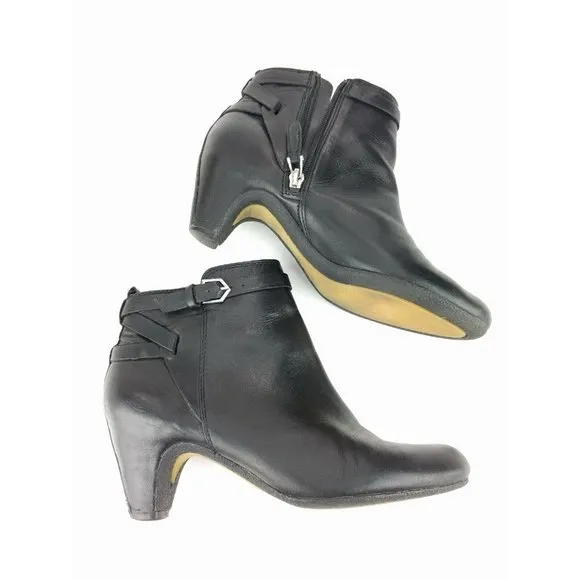 Sam Edelman Maddox Black Leather Side Zip Ankle Boots Womens Booties Size 7.5 M