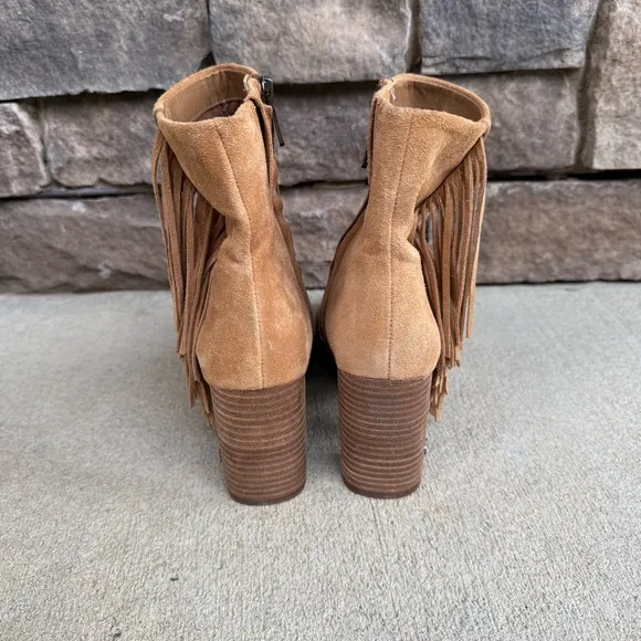 Sam Edelman Ona Fringe Boots Camel Squared Toe Suede